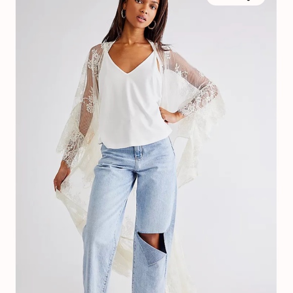 FP x Muche et Muchette Tiered Lace Kimono White Ivory O/S One Size Gypsy Boho - Picture 5 of 15